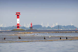 9480 Leuchtfeuer Elbinsel Pagensand - Mndung der Krckau in die Elbe. Im Hintergrund Windrder bei Kolmar.